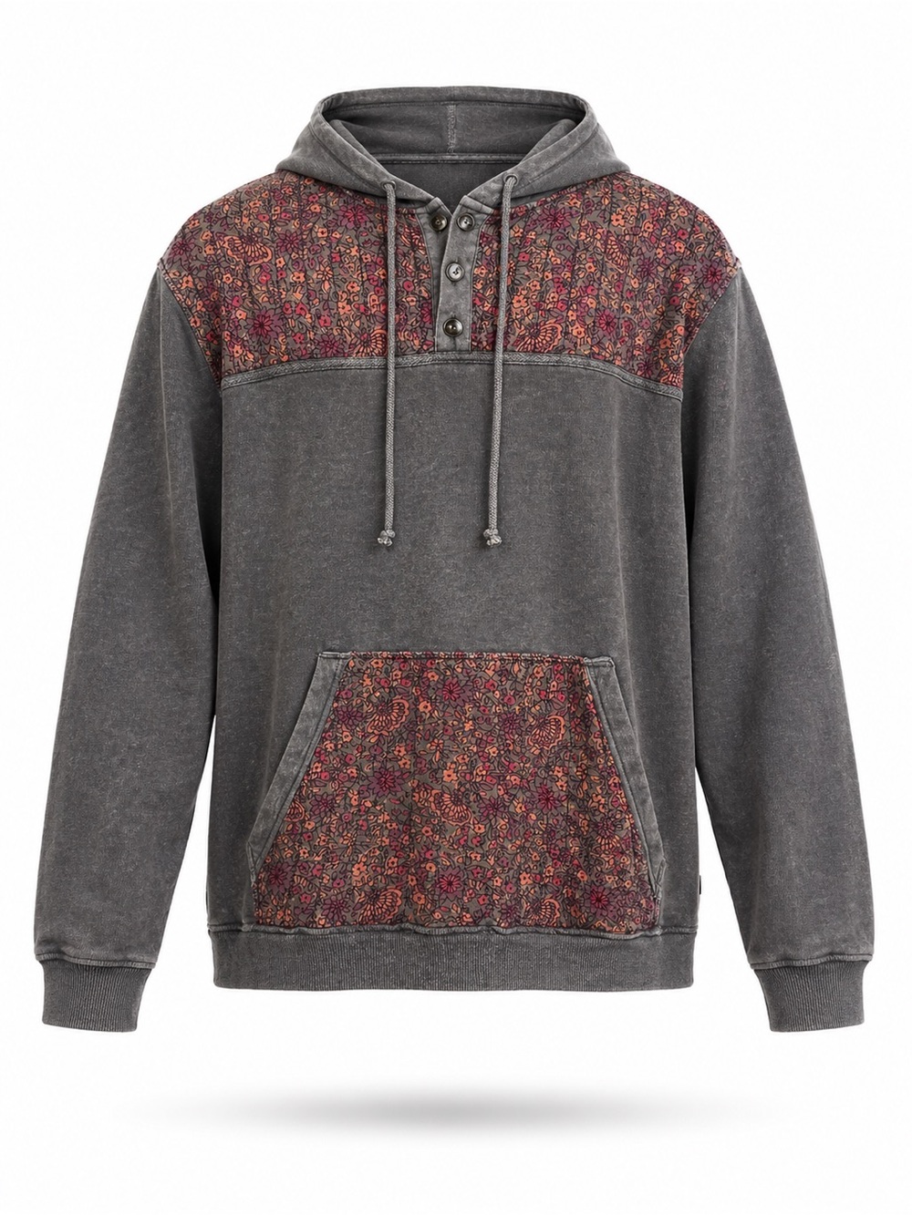 Lucky Brand Gray Hoodie with Red Paisley Panels